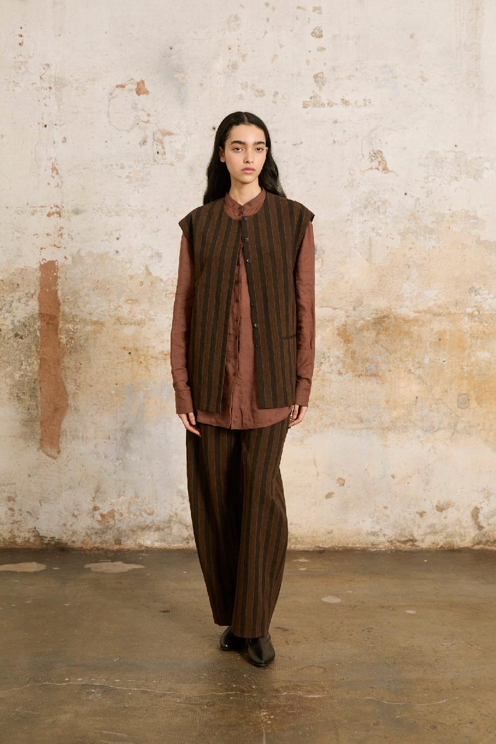 Cortana Marcel pantalon a rayas en lino y lana virgen marron Los más vendidos