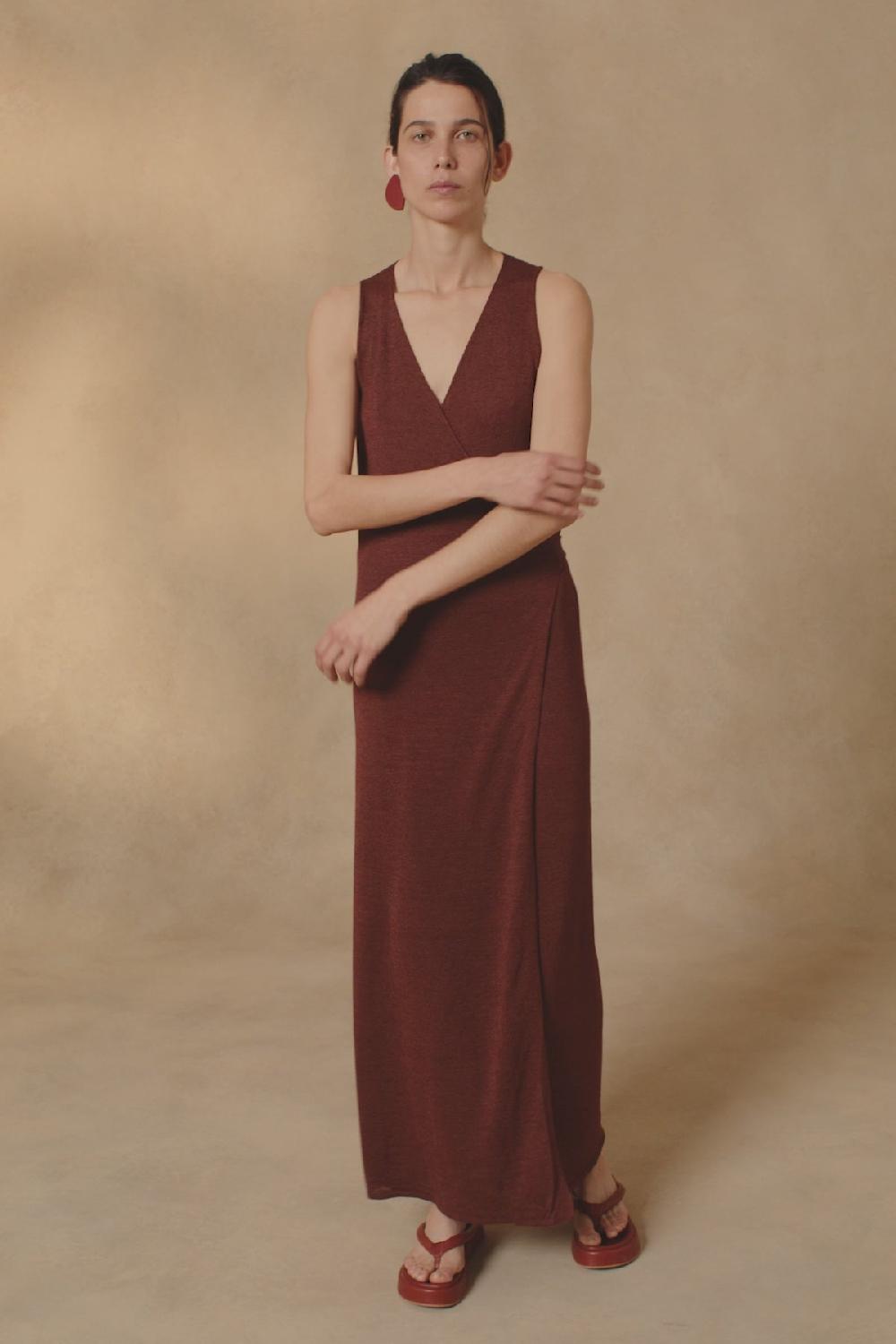 Cortana Canton vestido cruzado de punto granate Ventas relámpago