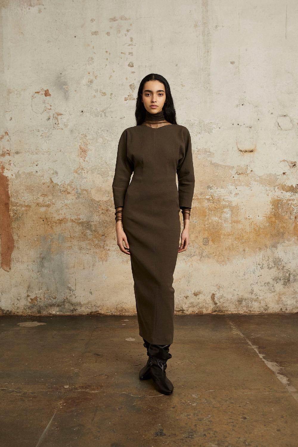 Cortana Bawa vestido entallado marron ÚLTIMAS EDICIONES