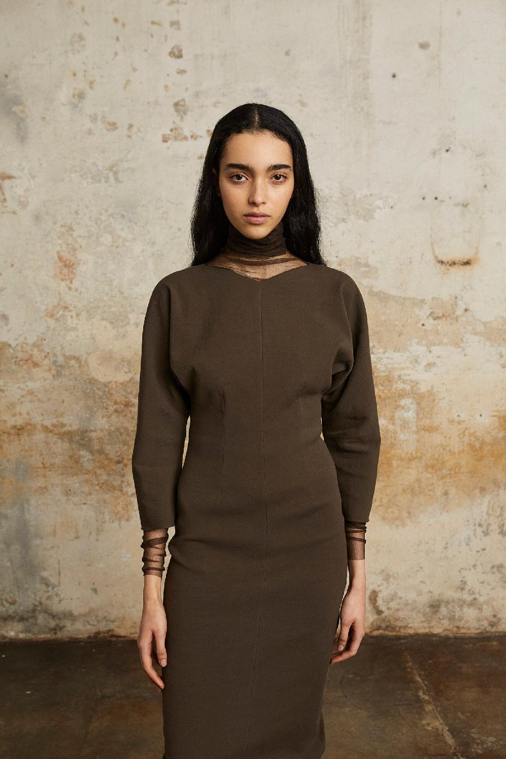 Cortana Bawa vestido entallado marron ÚLTIMAS EDICIONES