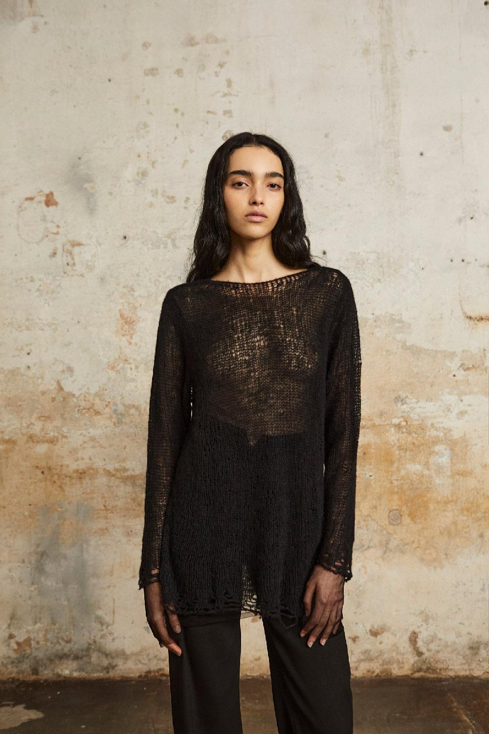 Cortana Onye jersey en alpaca seda y cachemir negro Promoción por tiempo limitado