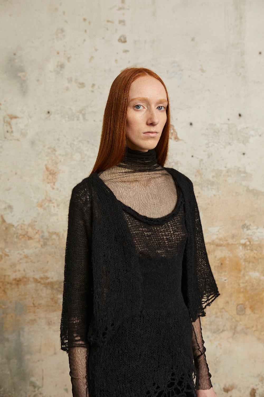 Cortana Onye top de punto en alpaca seda y cachemir negro Oferta exclusiva