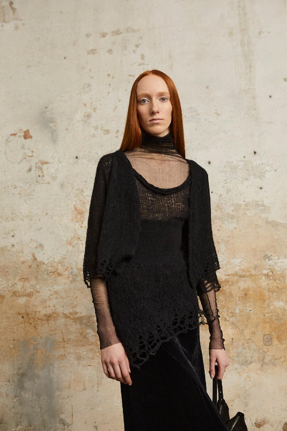Cortana Onye top de punto en alpaca seda y cachemir negro Oferta exclusiva