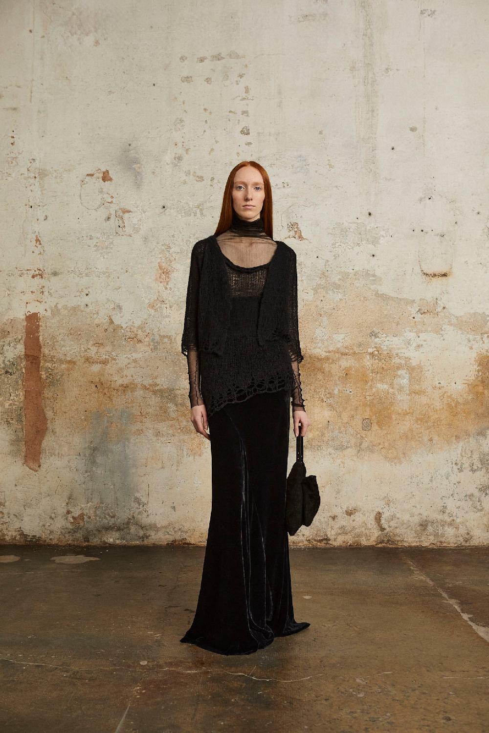 Cortana Onye top de punto en alpaca seda y cachemir negro Oferta exclusiva