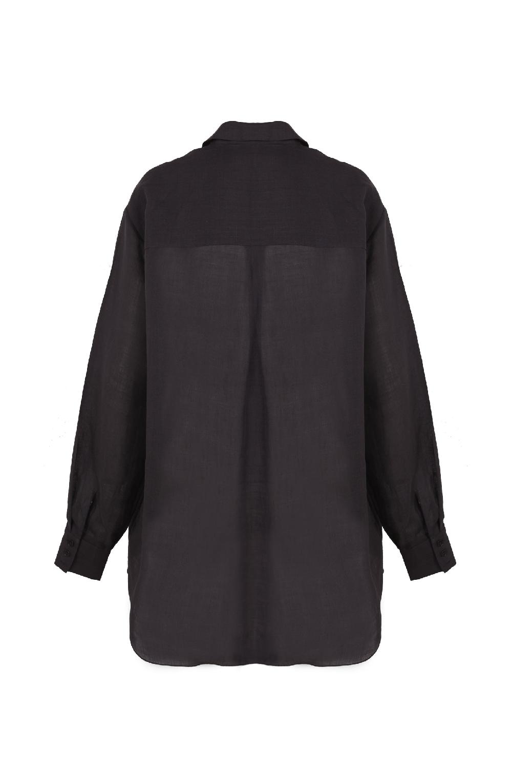Cortana Dennis camisa oversize en ramio negro Rebajas de fin de temporada