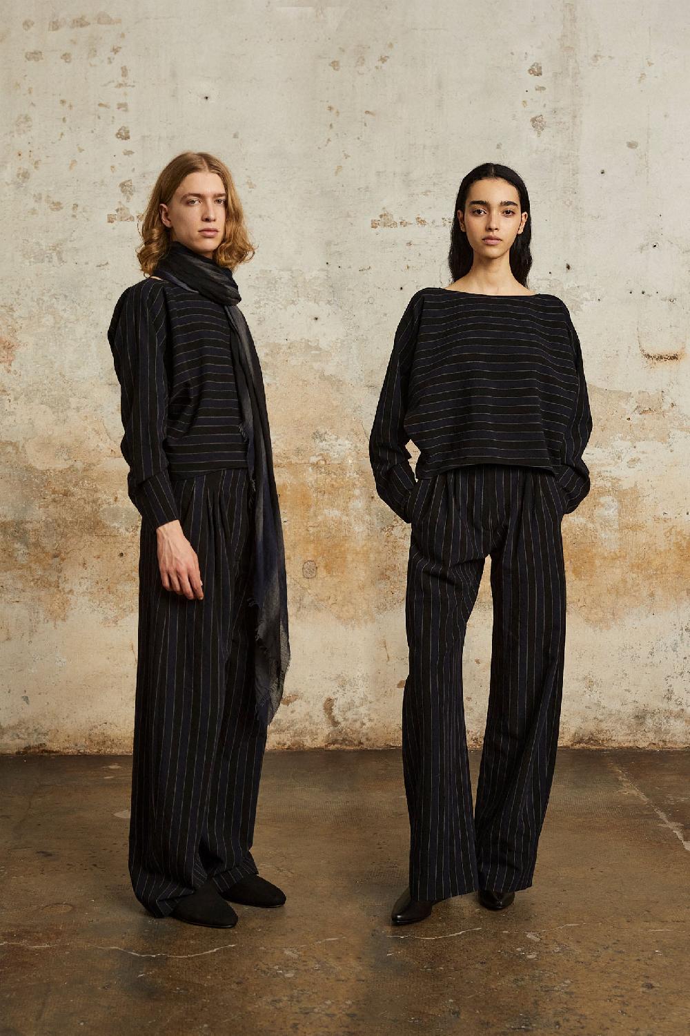Cortana Marcel pantalon a rayas en lino y lana virgen azul Ventas relámpago