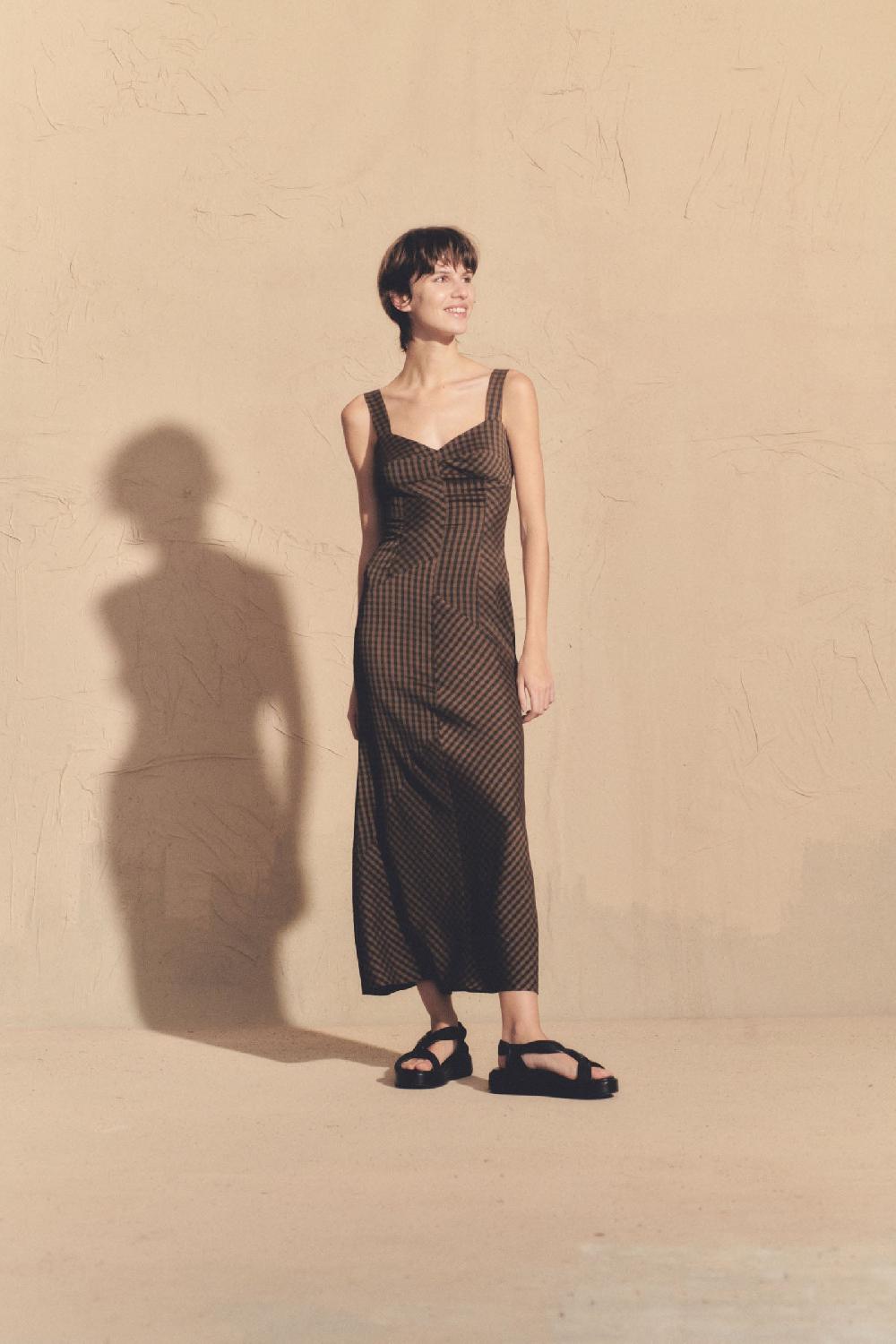 Cortana Justine vestido midi en seda a cuadros Rebajas top