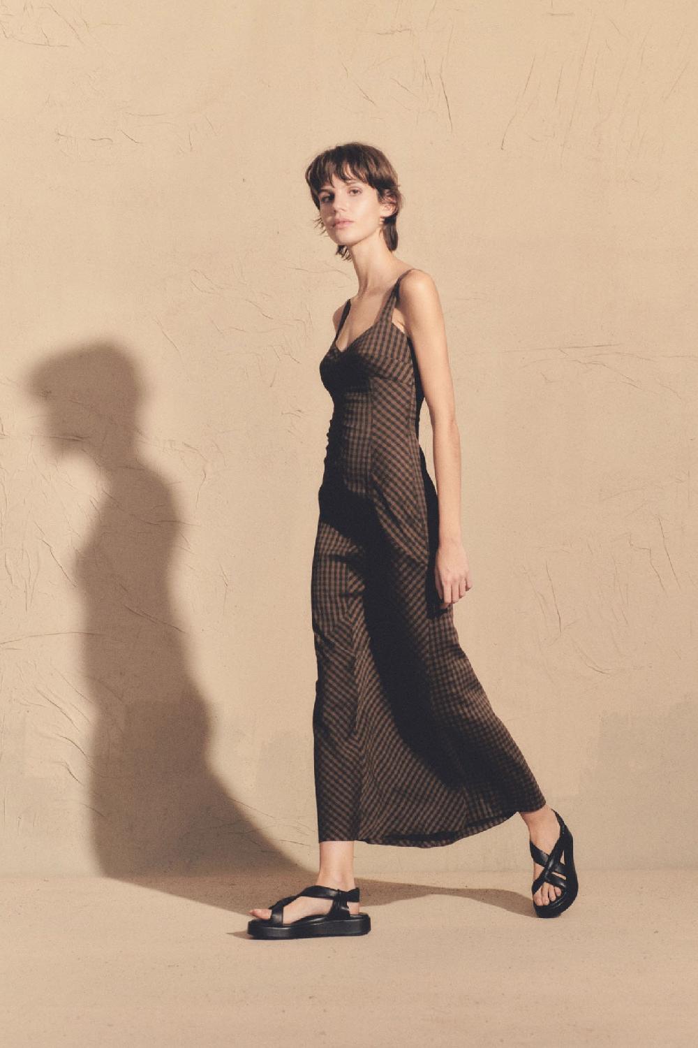 Cortana Justine vestido midi en seda a cuadros Rebajas top