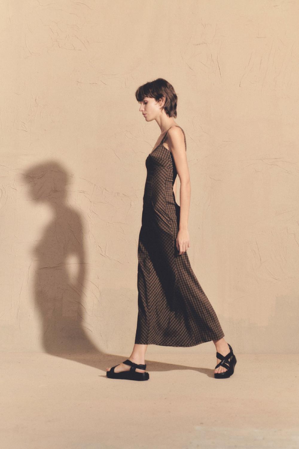 Cortana Justine vestido midi en seda a cuadros Rebajas top