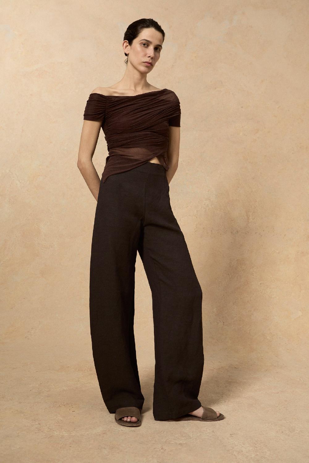 Cortana Fania pantalon en lino y viscosa blueberry Superdescuento