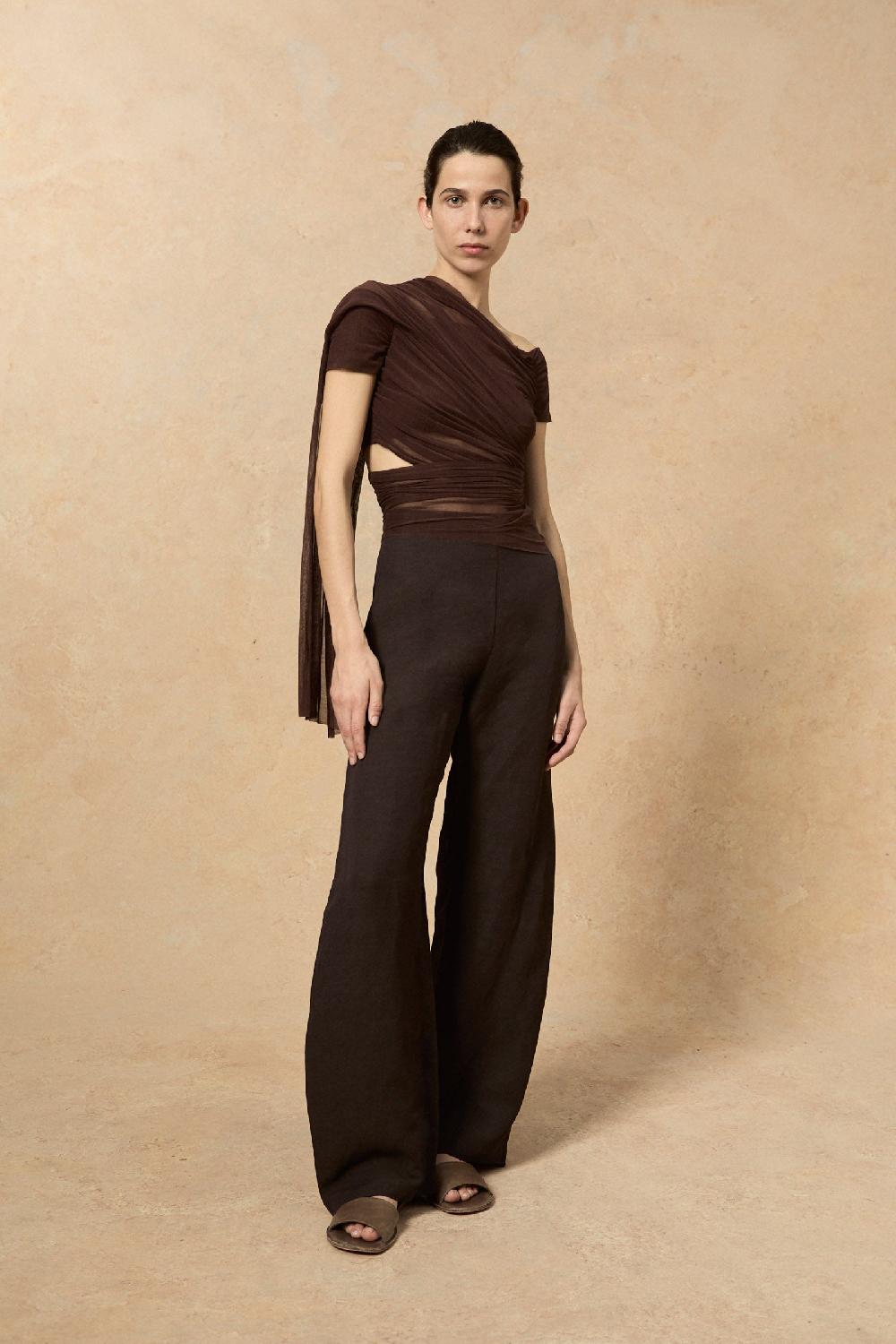 Cortana Fania pantalon en lino y viscosa blueberry Superdescuento