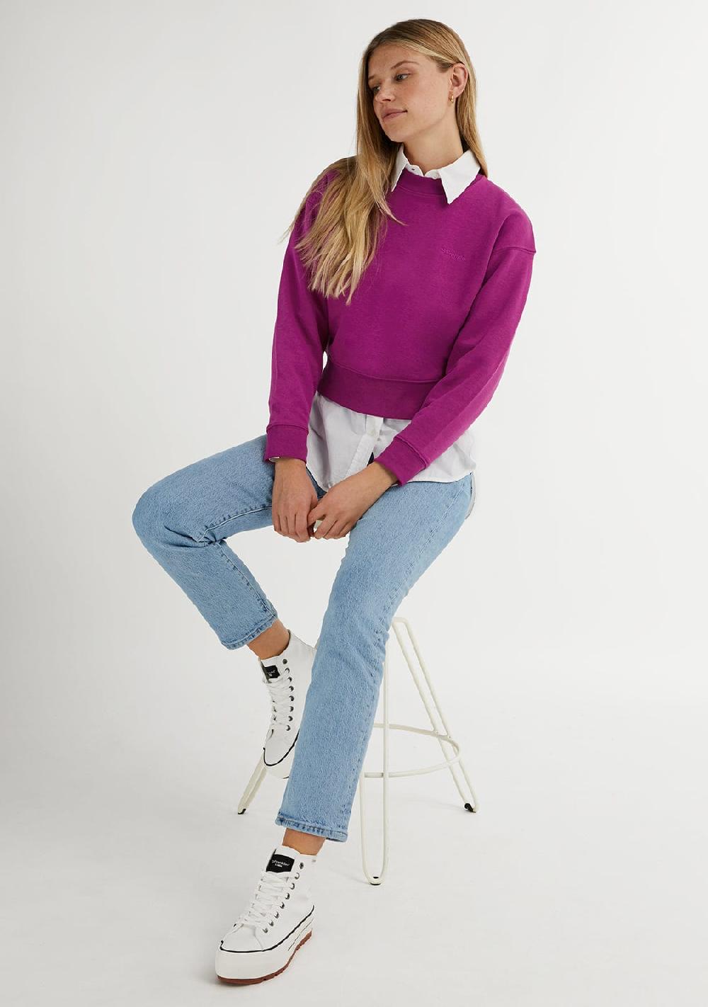 D.franklin Embroidery Logo Cropped Crew Neck Sweatshirt / Orchid Outlet online