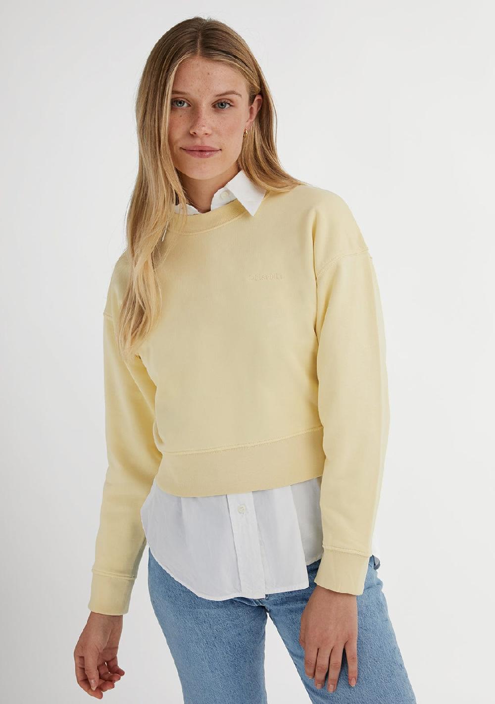 D.franklin Embroidery Logo Cropped Crew Necks Sweatshirt / Butter Ofertas
