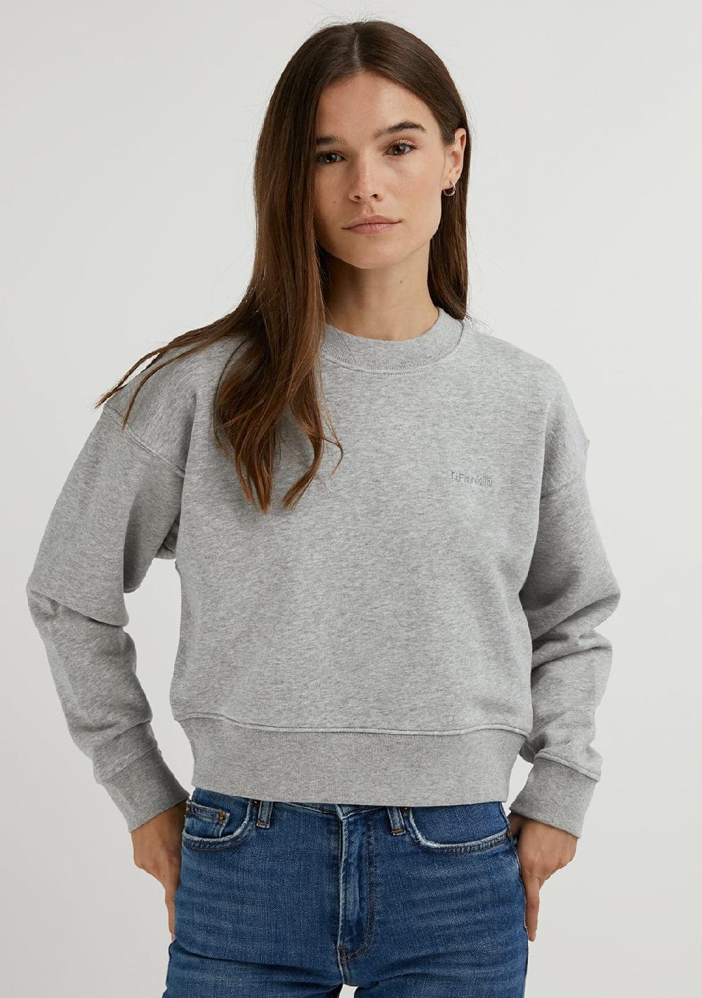 D.franklin Embroidery Logo Cropped Crew Neck Sweatshirt / Grey Venta caliente