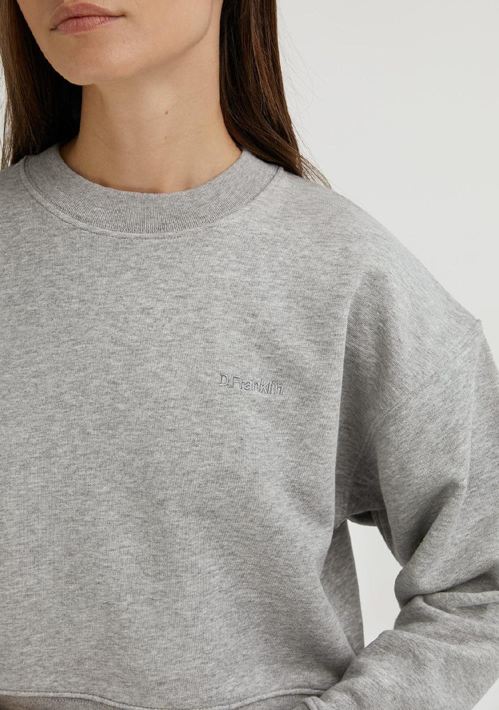 D.franklin Embroidery Logo Cropped Crew Neck Sweatshirt / Grey Venta caliente