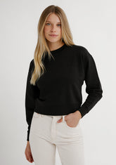 D.franklin Embroidery Logo Cropped Crew Neck Sweatshirt / Black En oferta