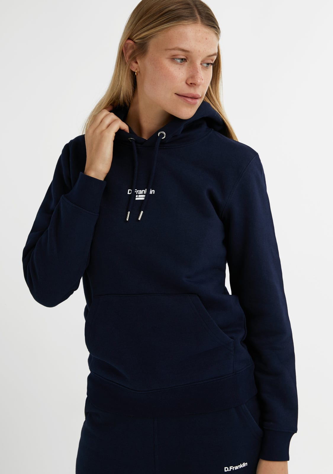 D.franklin Mid Logo Hoodie Navy / White Promoción por tiempo limitado