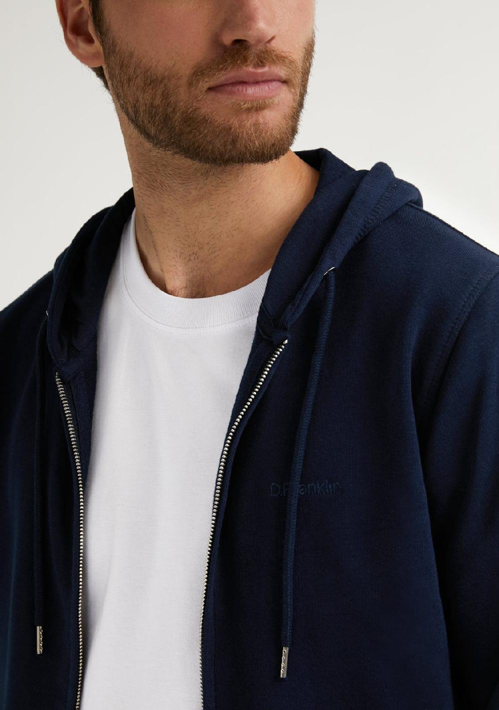 D.franklin Embroidery Logo Zip Hoodie Navy Rebajas de fin de temporada