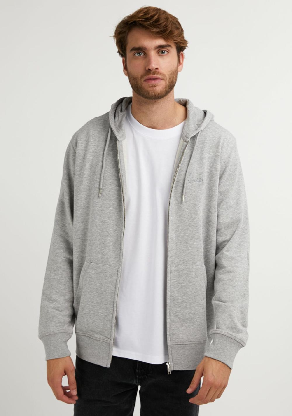 D.franklin Embroidery Logo Zip Hoodie Grey Devoluciones gratuitas