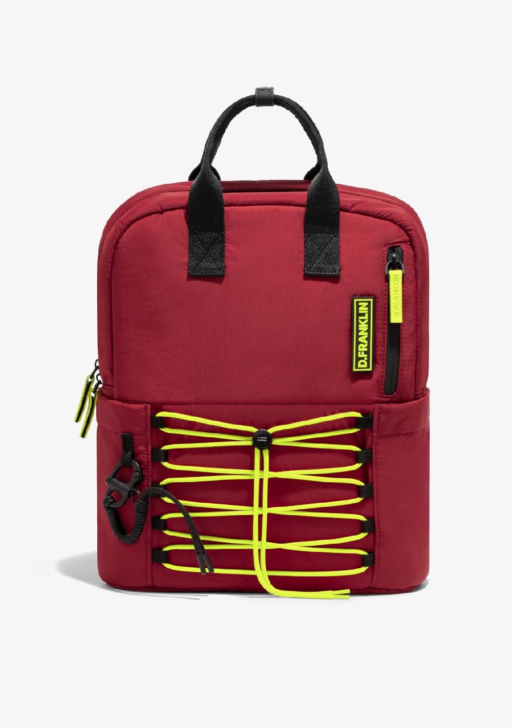 D.franklin Multi-Pocket Nylon Backpack Red + Custom Set Lime Tienda