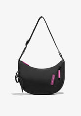 D.franklin Round Nylon Crossbody Bag Black + Custom Set Fuchsia Liquidación