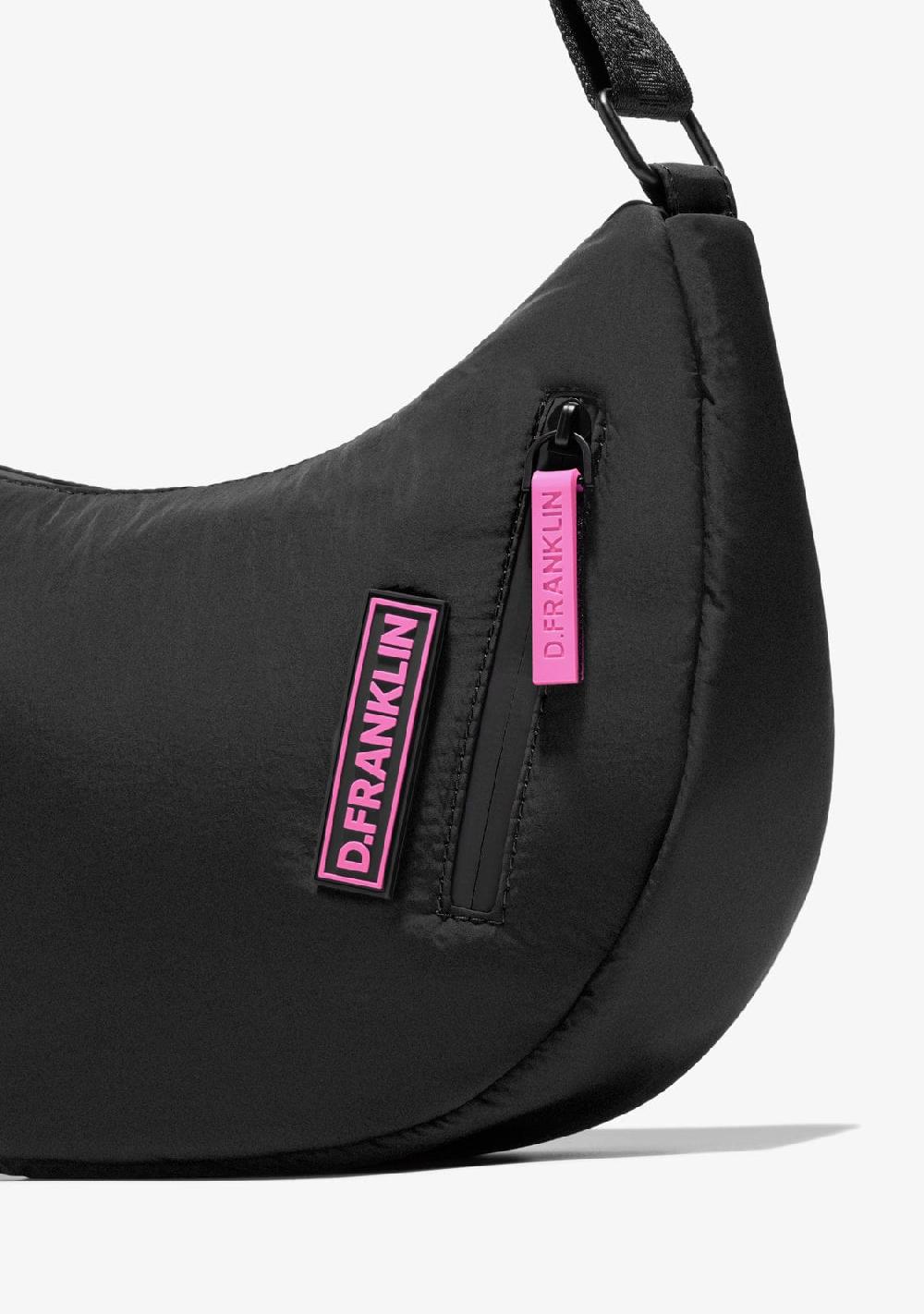 D.franklin Round Nylon Crossbody Bag Black + Custom Set Fuchsia Liquidación