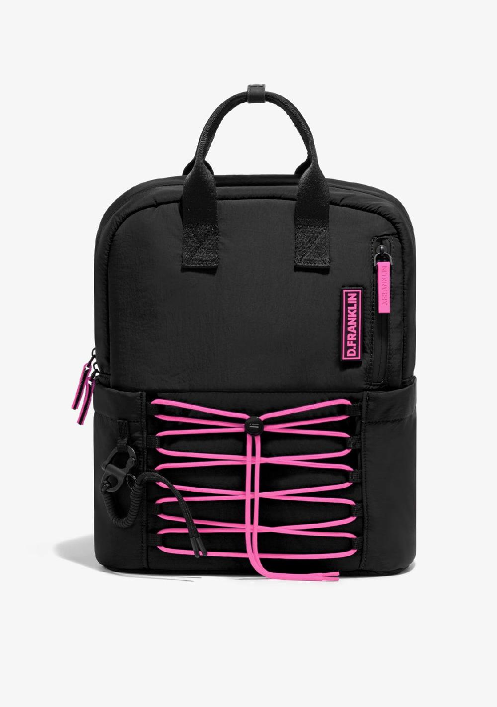 D.franklin Multi-Pocket Nylon Backpack Black + Custom Set Fuchsia Oferta especial