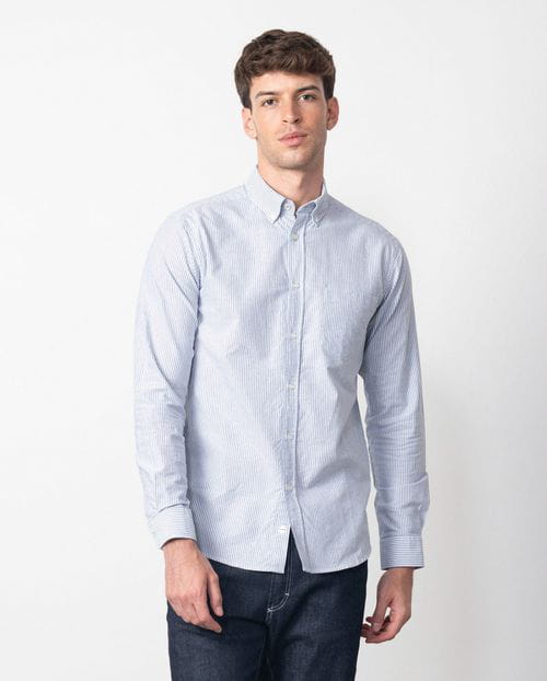 Etiem Camisa sport regular fit de oxford en rayas bicolor con botón en el cuello Liquidación