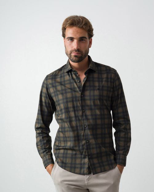Etiem Camisa sport slim fit en algodón con estampado de cuadro madrás Mejor oferta