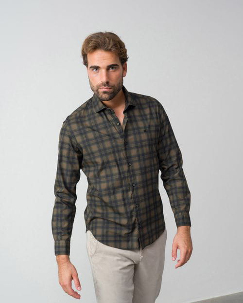 Etiem Camisa sport slim fit en algodón con estampado de cuadro madrás Mejor oferta