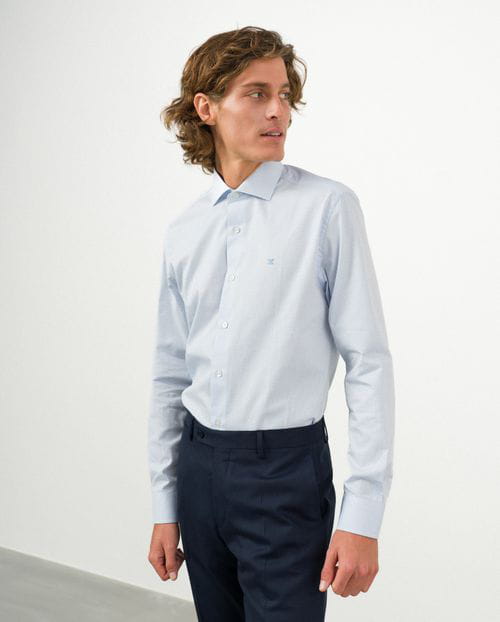 Etiem Camisa de vestir slim fit en maquineta de algodón Último día
