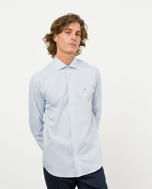 Etiem Camisa de vestir slim fit en maquineta de algodón Último día