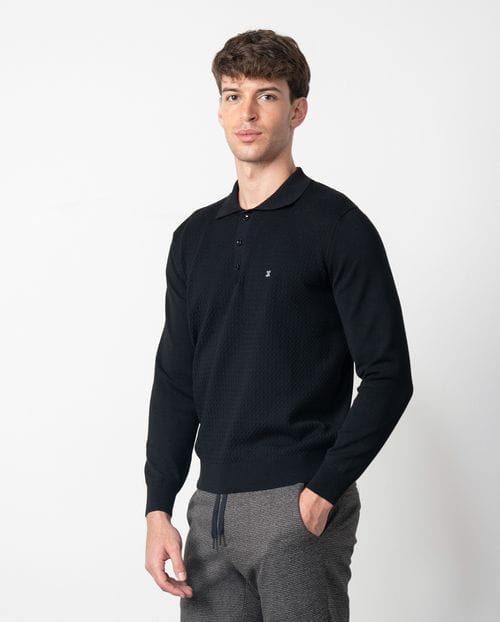 Etiem Polo camisero de botones en punto tricot combinado en liso con estructura Promoción por tiempo limitado