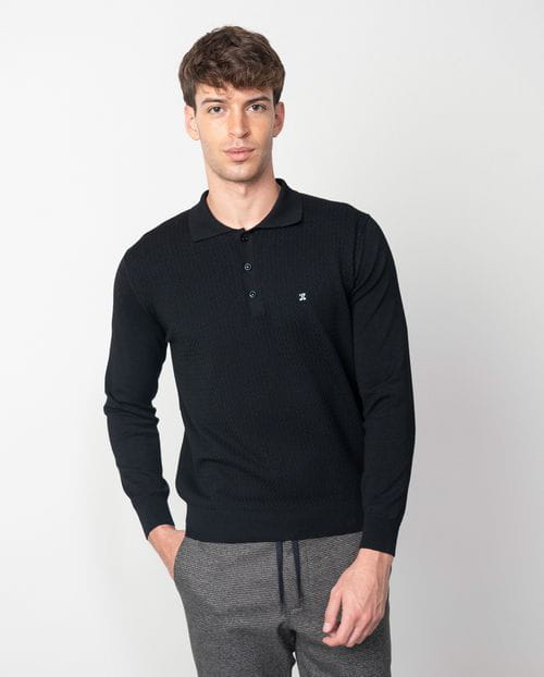 Etiem Polo camisero de botones en punto tricot combinado en liso con estructura Promoción por tiempo limitado