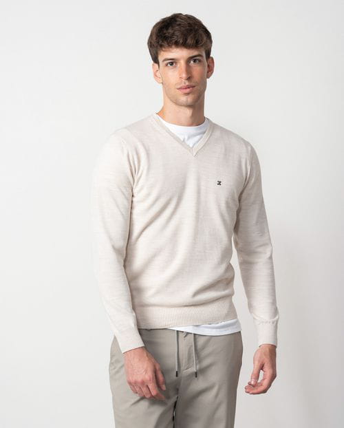 Etiem Jersey de cuello pico en punto tricot liso y costuras menguadas Promoción trimestral