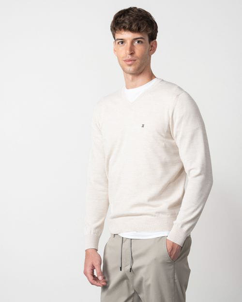 Etiem Jersey de cuello pico en punto tricot liso y costuras menguadas Promoción trimestral