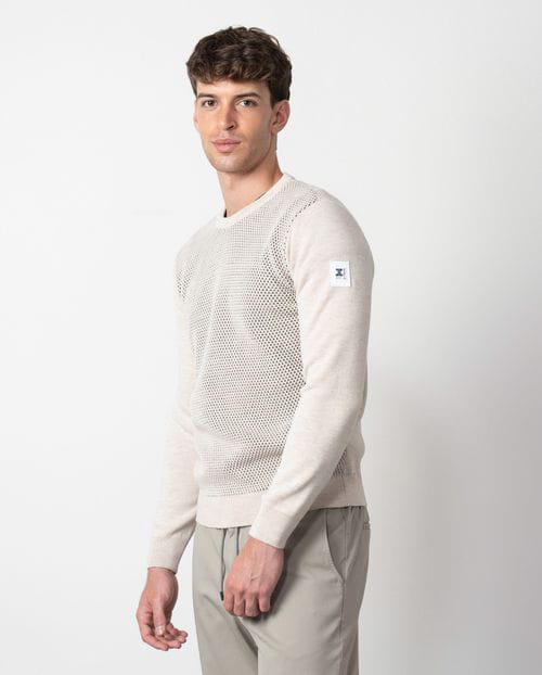 Etiem Jersey de cuello redondo combinado liso-estructura bicolor en lana mezcla Solo queda un día