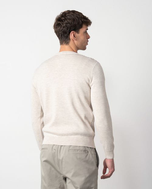 Etiem Jersey de cuello redondo combinado liso-estructura bicolor en lana mezcla Solo queda un día
