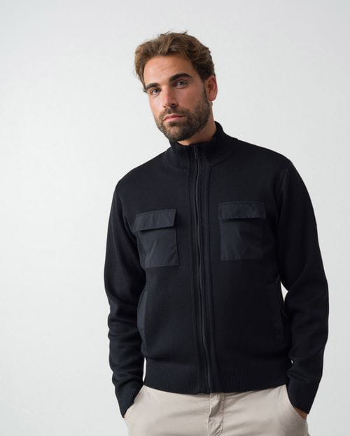 Etiem Chaqueta combinada de cremallera y bolsillos en punto cerrojillo Superdescuento