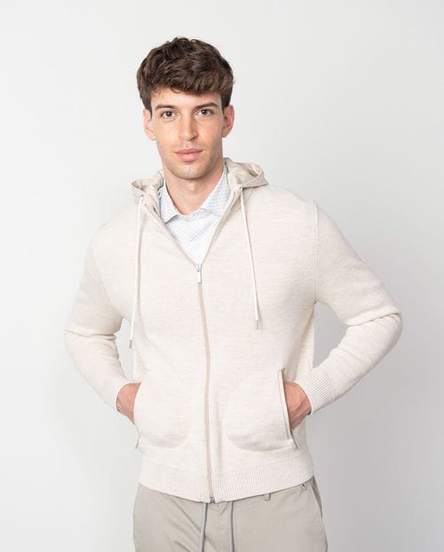 Etiem Chaqueta-cazadora de punto tricot con cierre de cremallera y capucha desmontable Ahorra y exporta