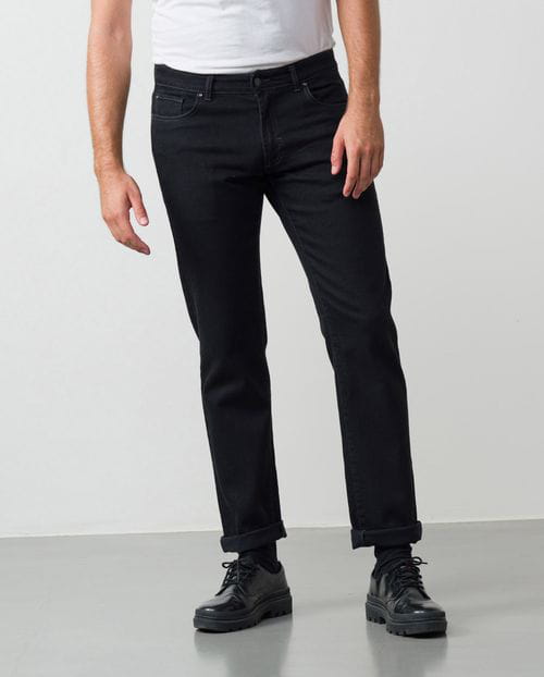 Etiem Tejano negro elástico slim fit con lavado zonas y bigotes 2025