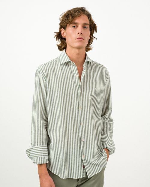 Etiem Camisa sport relaxed fit en raya kodak de lino-algodón Rebajas