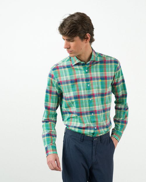 Etiem Camisa sport relaxed fit en cuadro madrás de algodón Venta caliente