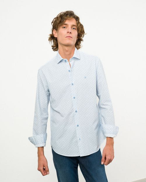 Etiem Camisa sport slim fit en estampadito estrella de mar de algodón Descuento