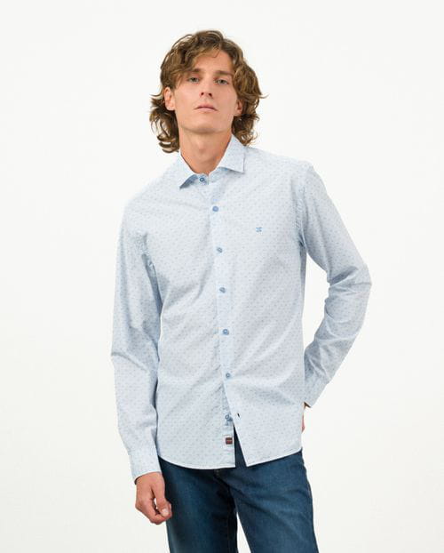 Etiem Camisa sport slim fit en estampadito estrella de mar de algodón Descuento