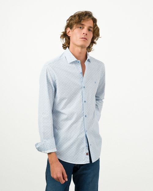 Etiem Camisa sport slim fit en estampadito estrella de mar de algodón Descuento