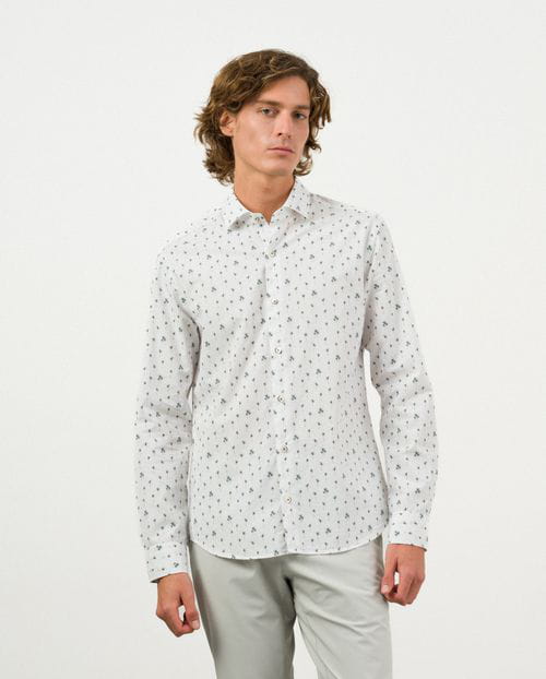 Etiem Camisa sport slim fit en estampadito palmeras de algodón Tienda
