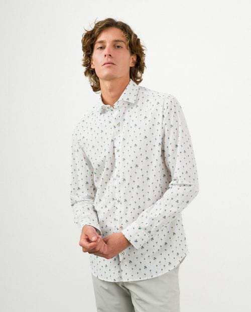 Etiem Camisa sport slim fit en estampadito palmeras de algodón Tienda