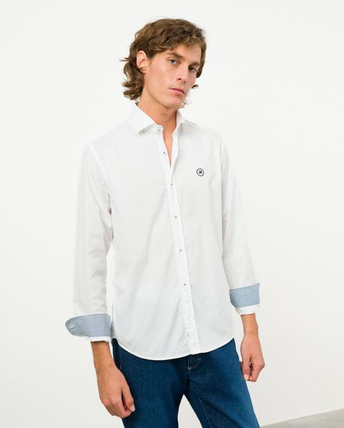 Etiem Camisa sport slim fit en popelín de algodón Liquidación