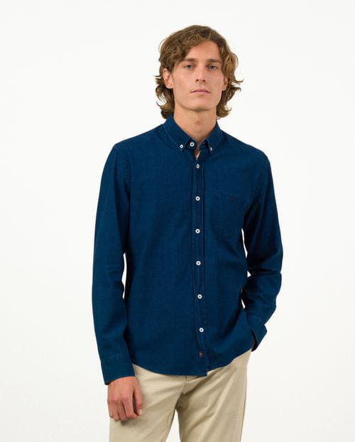 Etiem Camisa sport tejana slim fit en sarga denim azul delavada Mejor oferta